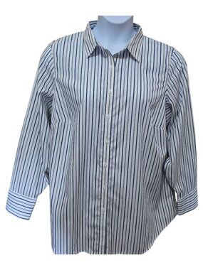 Lands End Button-Down Shirt No Iron Supima Striped Blue & White outdoor casual